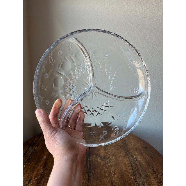 Contemporary Late 20th Century Rogaska Gallic Pattern 3-Part Divided Round Relish Tray Plate For Sale - Image 3 of 9