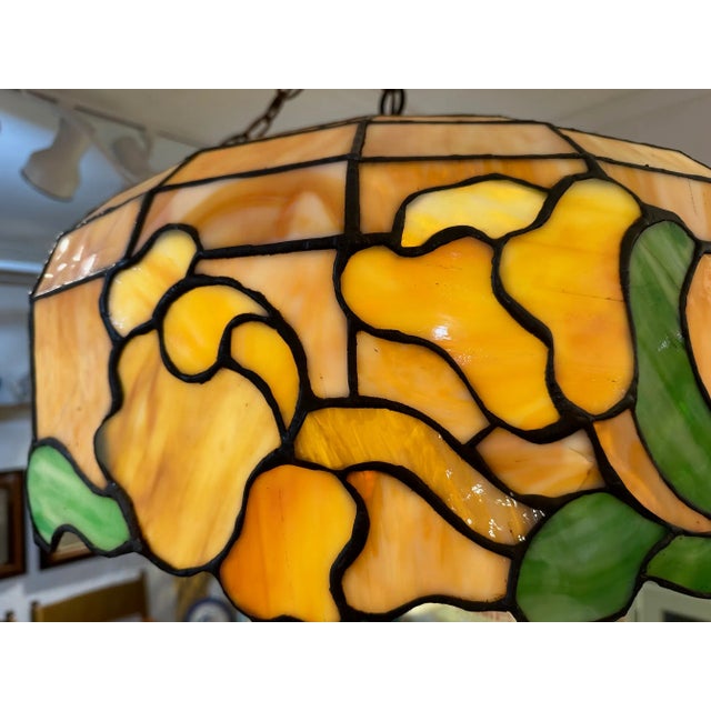 1960s Tiffany Style Leaded Glass Chandelier For Sale - Image 5 of 13