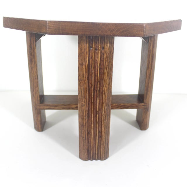 Brown Vintage Oak Plant Stand Wood Stool Octagonal For Sale - Image 8 of 14