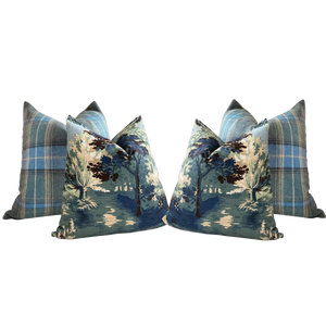 Designer Pillow Bundle in Lee Jofa Mulberry Shetland Wool” and Thibaut Lincoln Toile - Set of 4