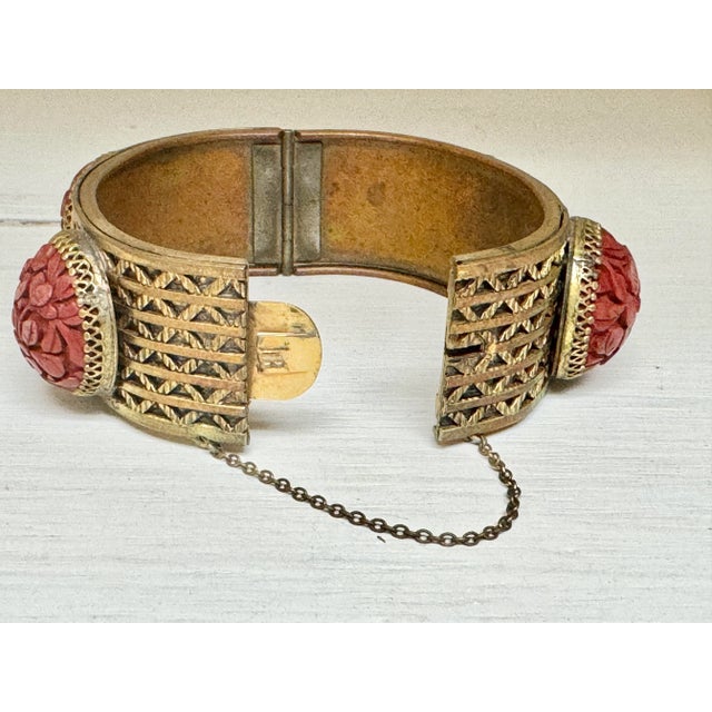 Antique Cinnabar and Brass Bracelet For Sale - Image 4 of 10