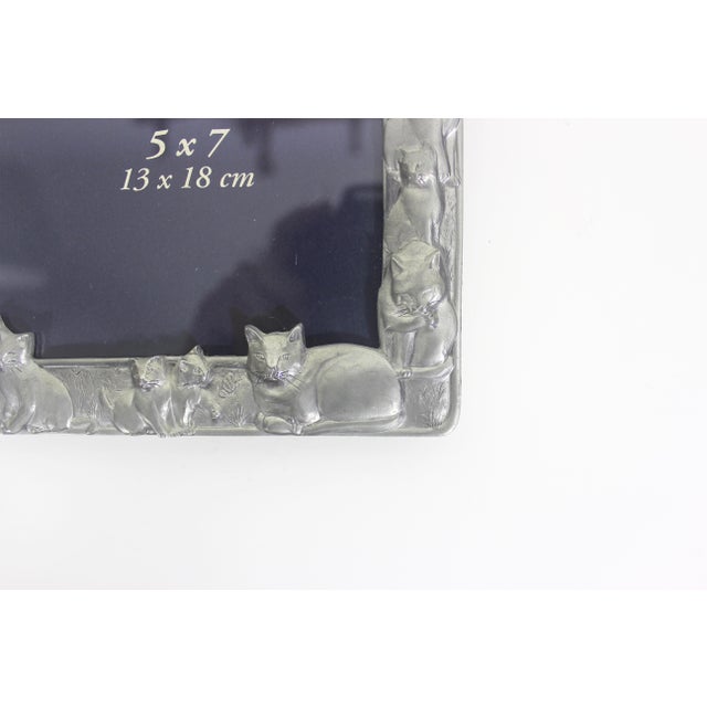 Vintage Pewter Cat Picture Frame 5 X 7 Large Seagull Canada Easel Table Top Photograph Portrait Rectangular Photo Pf230 For Sale - Image 6 of 9