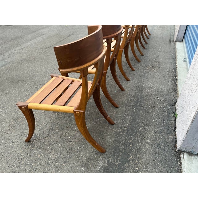 Teak Klismos Patio Dining Chairs. - Set of 6 For Sale - Image 16 of 17