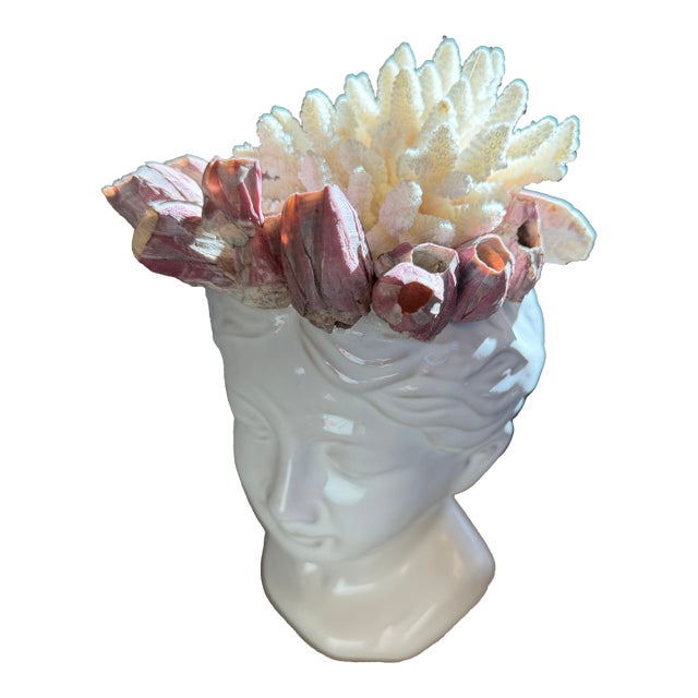 Celestial Meets the Sea-Shell Incrusted Head-Coastal Art Sculpture For Sale