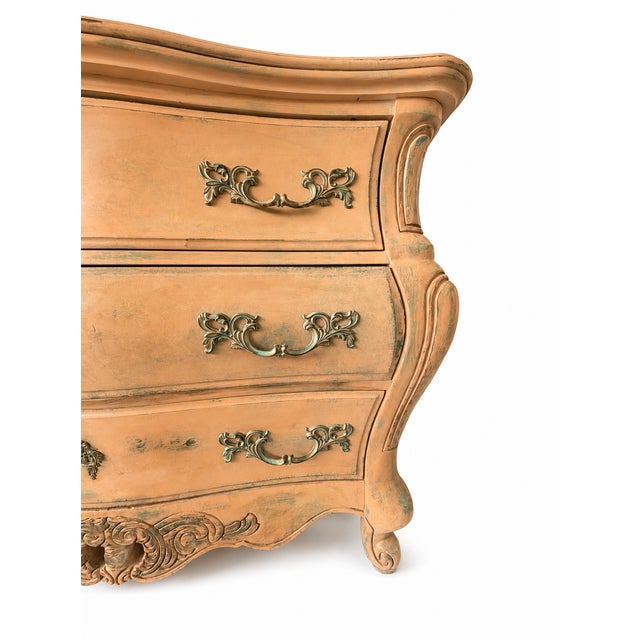 Baroque Late 20th Century Artisan Hand-Painted Tangerine Baroque 3-Drawer Dresser | Distressed & Patinated | Maison Martine For Sale - Image 3 of 8