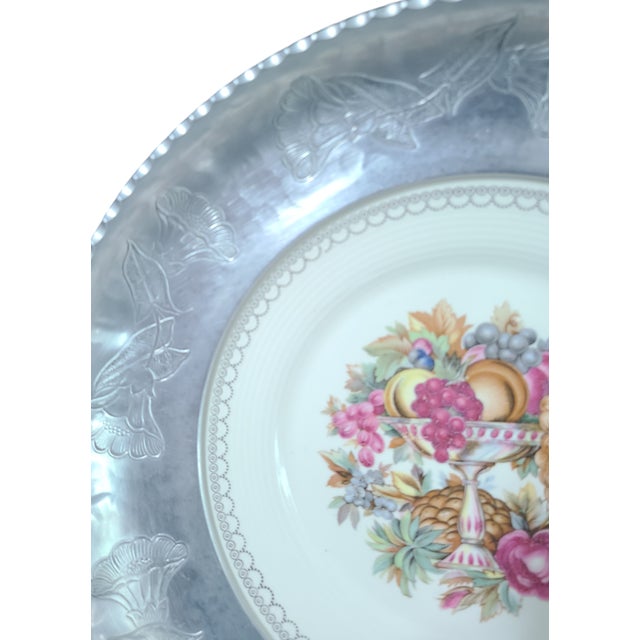 Vintage Triumph Imperial Victorian Limoges Fruit Floral 22k White Gold Plate Farberware Aluminum Tray For Sale - Image 9 of 12