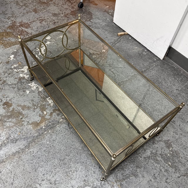 Metal Hollywood Regency Metal + Mirrored Glass Cocktail Table, Vintage For Sale - Image 7 of 12