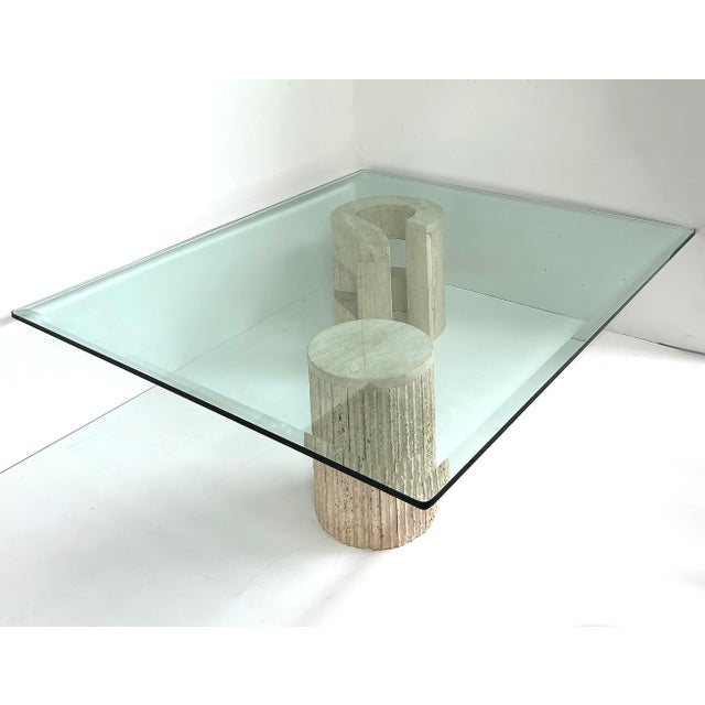 Late 20th Century Sculptural Travertine Post-Modern Question Mark Coffee Table, Beveled Glass Top For Sale In Miami - Image 6 of 10