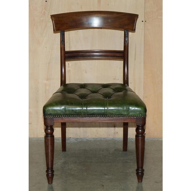 Four Fine Antique Victorian Green Leather Hardwood Chesterfield Dining Chairs 4, 1880, Set of 4 For Sale - Image 3 of 18