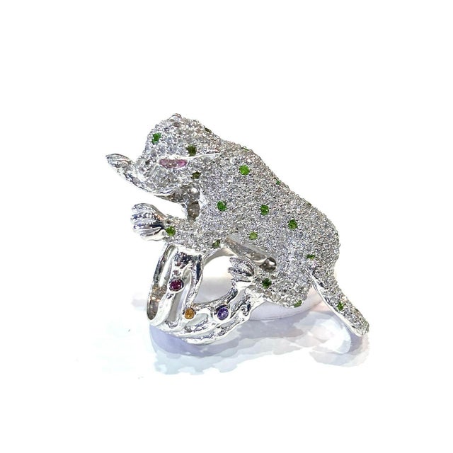 Bochic "Orient" Panthere Emerald & Sapphire Ring Set In 18K White Gold & Silver Fantastic Oriental-style ring inspired by...
