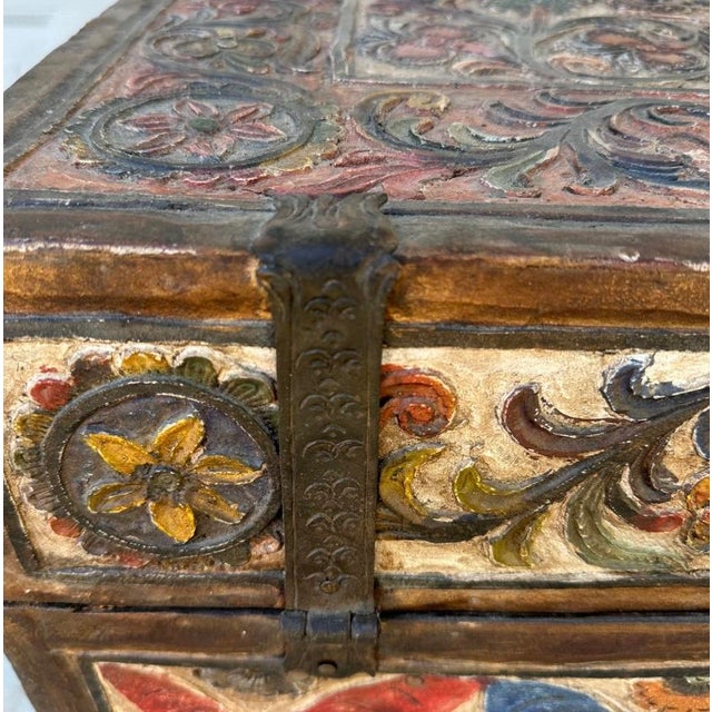 Museum-Quality 18th Century Peruvian Spanish Colonial Polychromed Leather Dowry Trunk/ Chest For Sale - Image 15 of 18