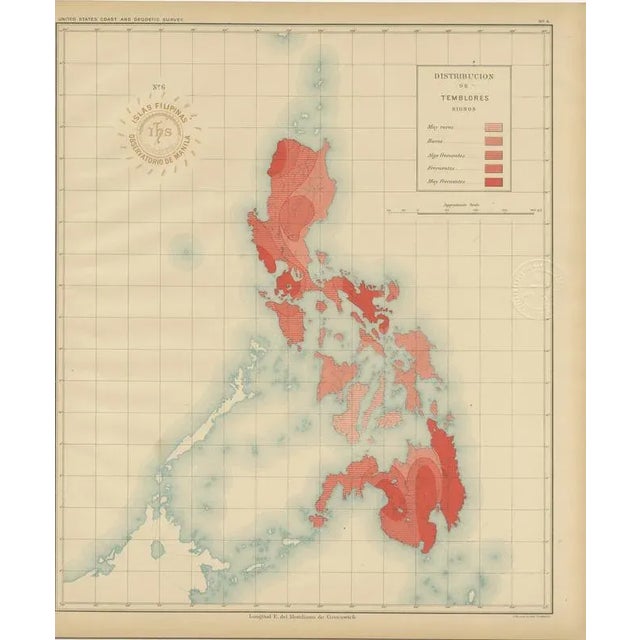 Seismic Activity Map of the Philippine Islands Observatorio in Manila, 1899 For Sale - Image 10 of 10