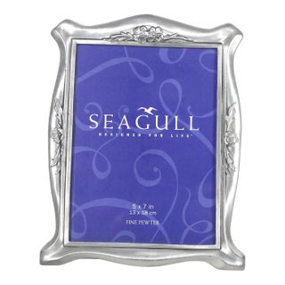 Vintage Pewter Picture Frame 5 X 7 Large Seagull Flowers Easel For Sale