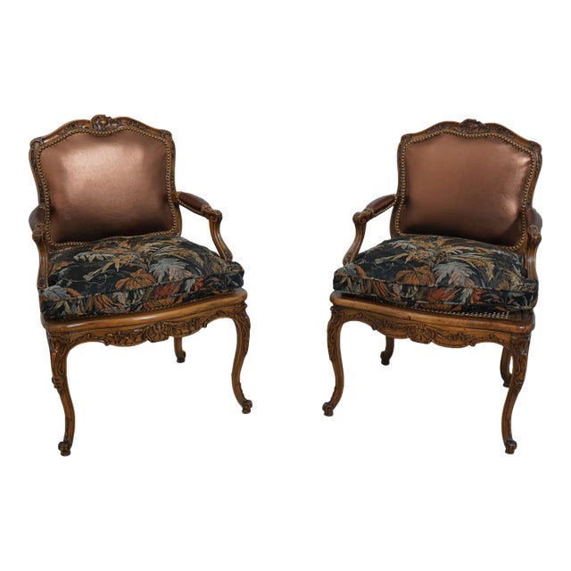 Pair French Louis XV Newly Upholstered Armchairs For Sale