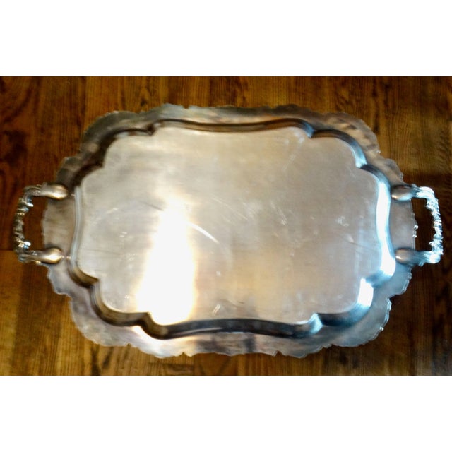 Large Ornate Silver Serving Tray With Handles For Sale - Image 10 of 11