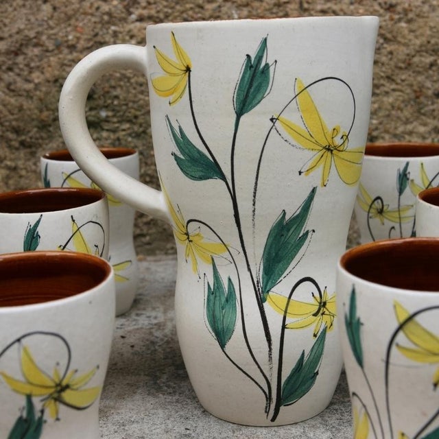 Ceramic Floral Decor Ceramic Orangeade and Coffee Set, France, 1950s, Set of 7 For Sale - Image 7 of 11