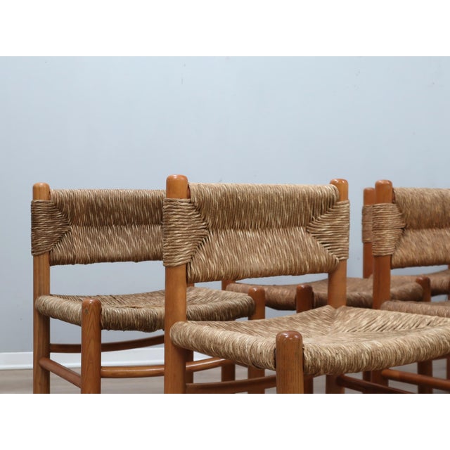 Vintage Chairs in Woven Straw and Wood by Charlotte Perriand, 1960s, Set of 8 For Sale - Image 8 of 17