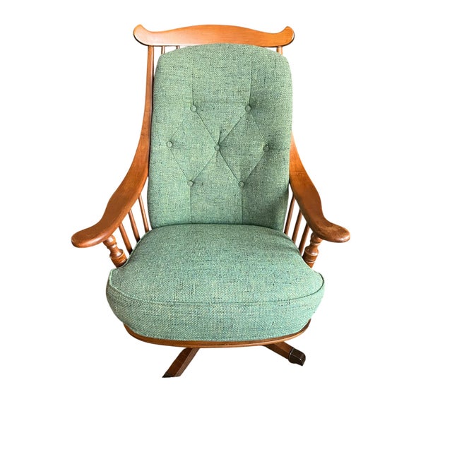 Heywood-Wakefield Danish Tufted Swivel Lounge Chair & Pleated Ottoman in Emerald Tweed 1960's For Sale - Image 10 of 16