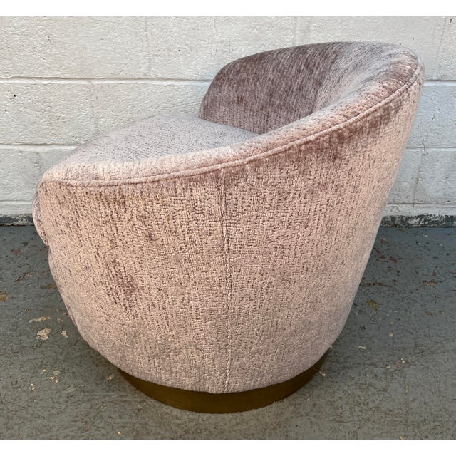 Blush Vintage Modern Barrel Swivel Accent Chair in Blush Textured Velvet For Sale - Image 8 of 12
