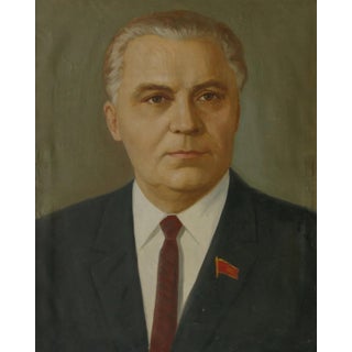 Antique Male Portrait Oil Painting, Socialist Realism, Ukrainian Art 100-80 For Sale