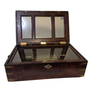 19th Century Anglo Indian Brass Strapped Rosewood Campaign Vanity Dressing Box For Sale