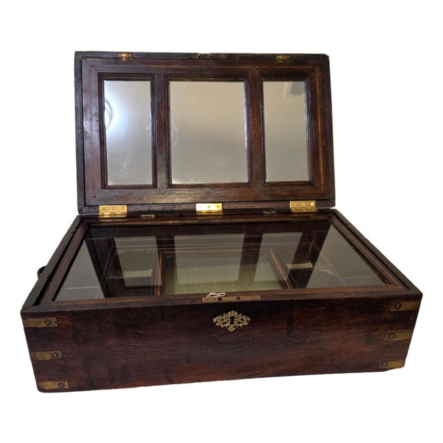 19th Century Anglo Indian Brass Strapped Rosewood Campaign Vanity Dressing Box For Sale