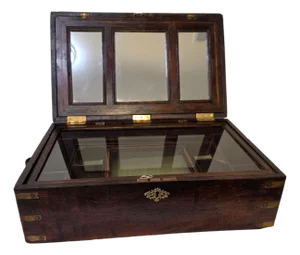 19th Century Anglo Indian Brass Strapped Rosewood Campaign Vanity Dressing Box