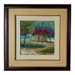 Vintage Impressionist Countryside Landscape Oil on Masonite Painting, Signed and Framed