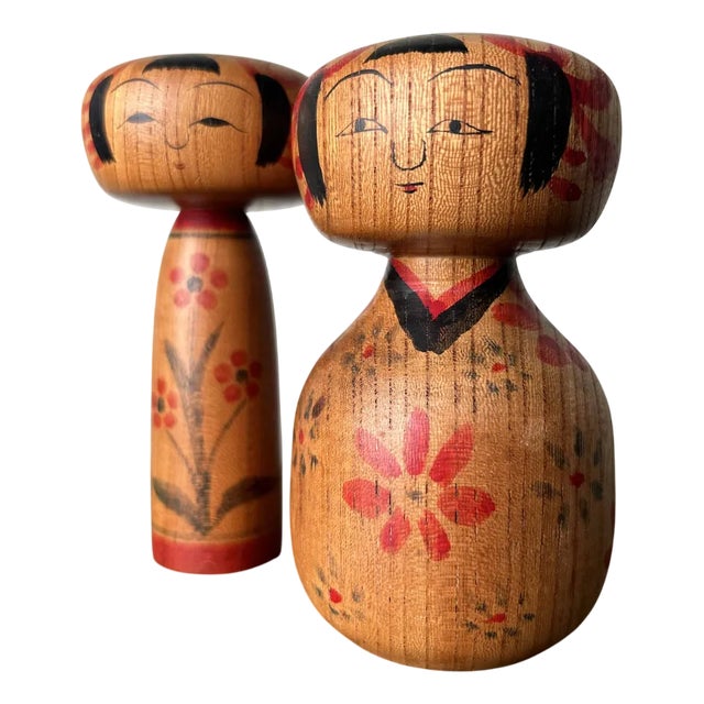 Vintage Japanese Kokeshi Figurines, 1950s, Set of 2 For Sale
