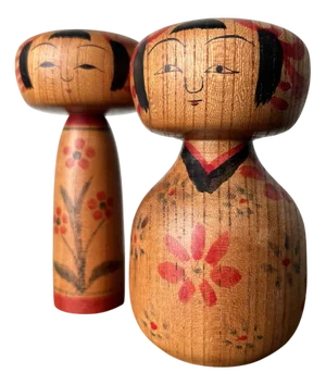 Vintage Japanese Kokeshi Figurines, 1950s, Set of 2