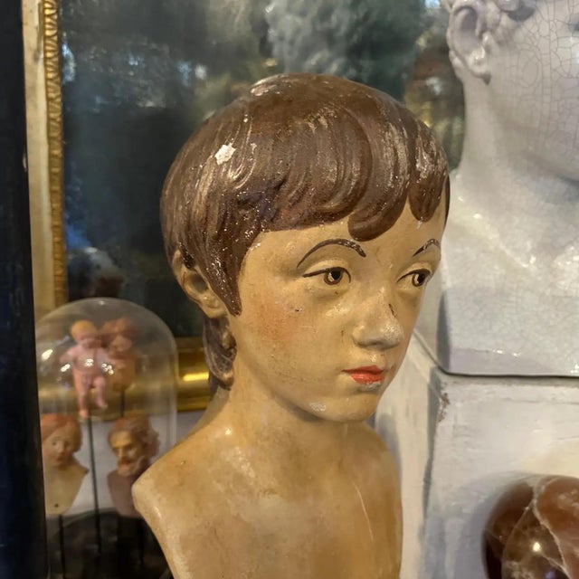 Brown A Neo Classical Revival Hand-Painted Sicilian Terracotta Bust of a Young Boy For Sale - Image 8 of 15