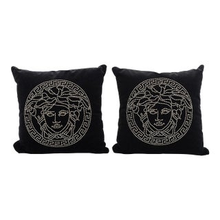 Versace Home Medusa Studded Black Velvet Pillows – Pair (17.7”) For Sale