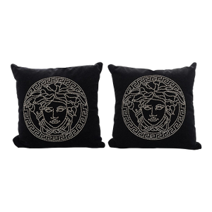 Versace Home Medusa Studded Black Velvet Pillows – Pair (17.7”)