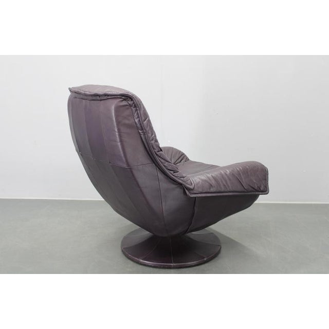Italian Dark Purple Leather Swivel Lounge Chair, 1980s For Sale - Image 9 of 18