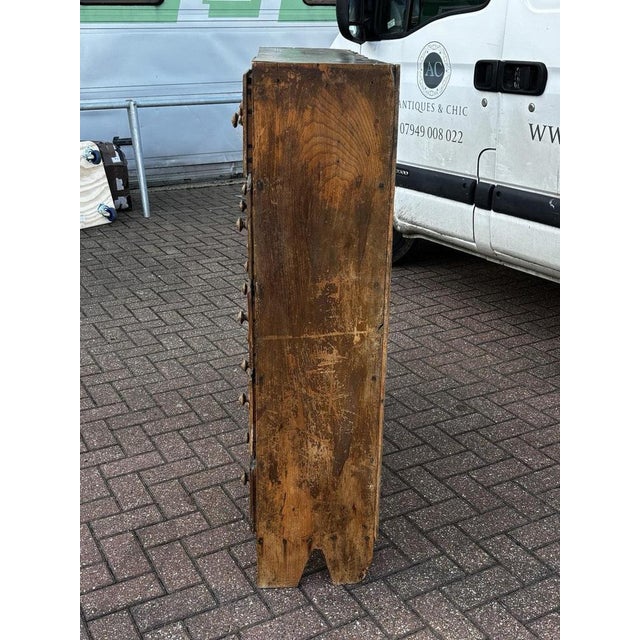 Brown Antique Bank of 25 Shop Drawers with Hand-Painted Names For Sale - Image 8 of 14
