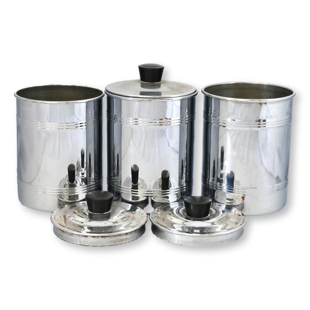 French 1950s French Chrome Coffee Making Canisters, Set of 3 For Sale - Image 3 of 4