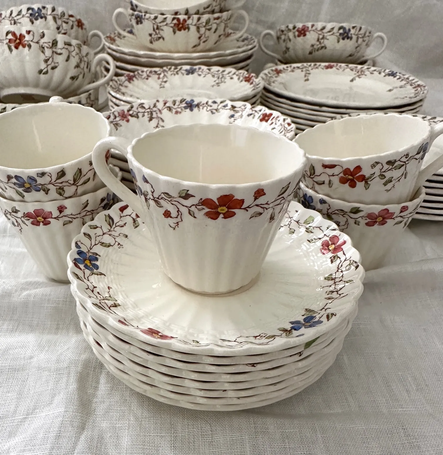 Vintage Spode Wicker Dale Dinnerware 60 Piece Set | Chairish
