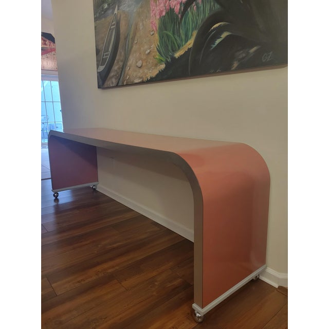 Mid-Century Modern Vintage 1980's Waterfall Shape Console Table For Sale - Image 3 of 8