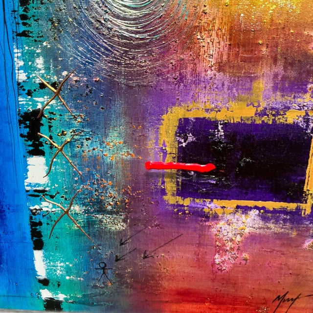 Abstract Vintage Boho Abstract Oil on Canvas For Sale - Image 3 of 7