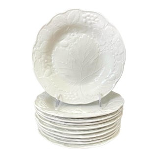 10 Burleigh Davenport Staffordshire White Strawberry Grape Leaf 8” Salad or Dessert Plates For Sale