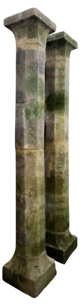 Octagonal Section Limestone Columns, 1800s, Set of 2