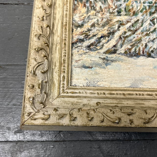 1950’s Original Impressionist Snowy Cityscape Painting For Sale - Image 4 of 5