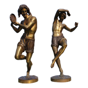 Francisque Joseph Duret Bronze Statues of Young Neopolitan Dancers—A Pair