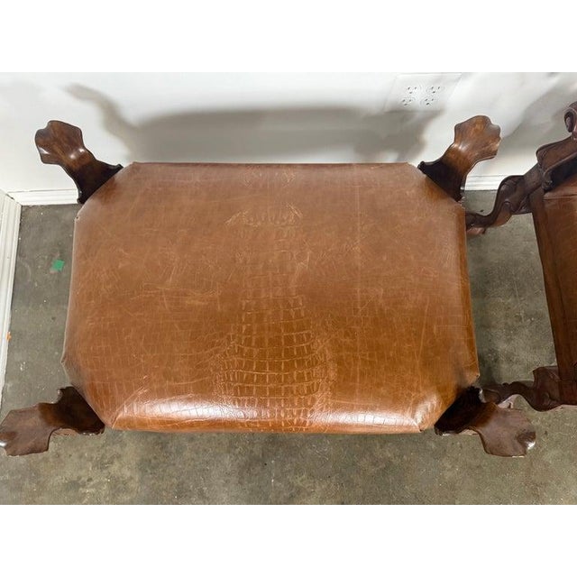 Brown Pair of Spanish Revival Embossed Leather Benches For Sale - Image 8 of 10