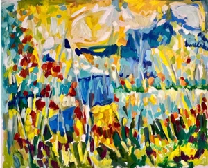Contemporary Expressive and Vibrant Oil Painting on Linen of Chicago Scenery by Tiffany Stronsky