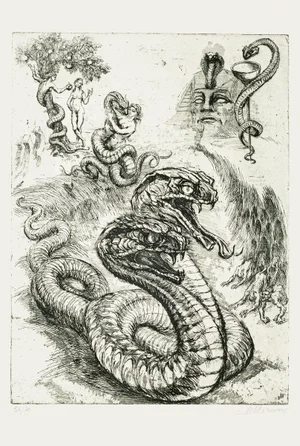 Serpent - Original Etching by M. Chirnoaga - Late 20th Century Late 20th Century