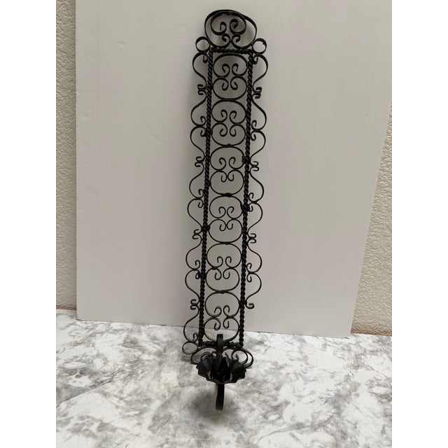 1960s Mid-Century Vintage Gothic Iron Wall Sconces Candle Holder For Sale - Image 5 of 7