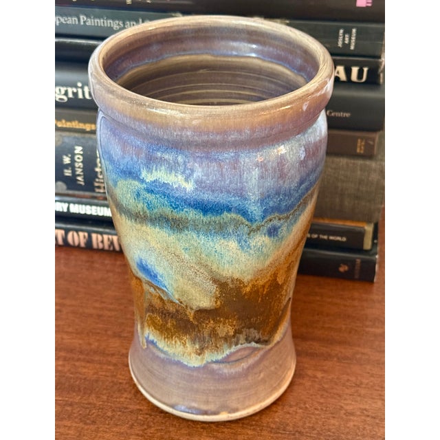 Midcentury Handmade Glazed Pottery Vase For Sale - Image 6 of 6
