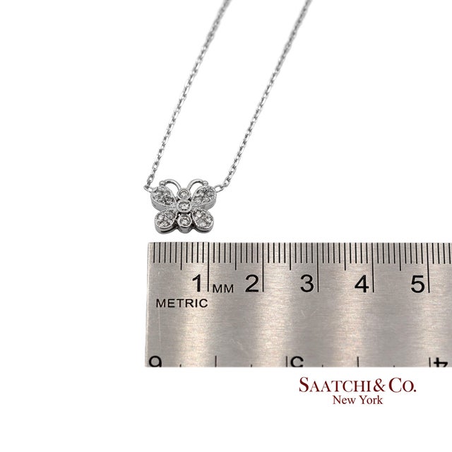 14k(585) White Gold Natural Diamond Butterfly Pendant Necklace With Chain For Sale - Image 12 of 12