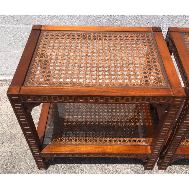 Pair Vintage Mid Century Cane & Glass Side/End Tables For Sale - Image 13 of 18